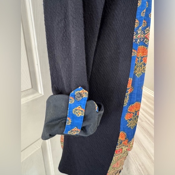 Parsley And Sage Tunic Top Sz S Button Front Black Multi Floral Print Artsy Boho - Picture 6 of 8